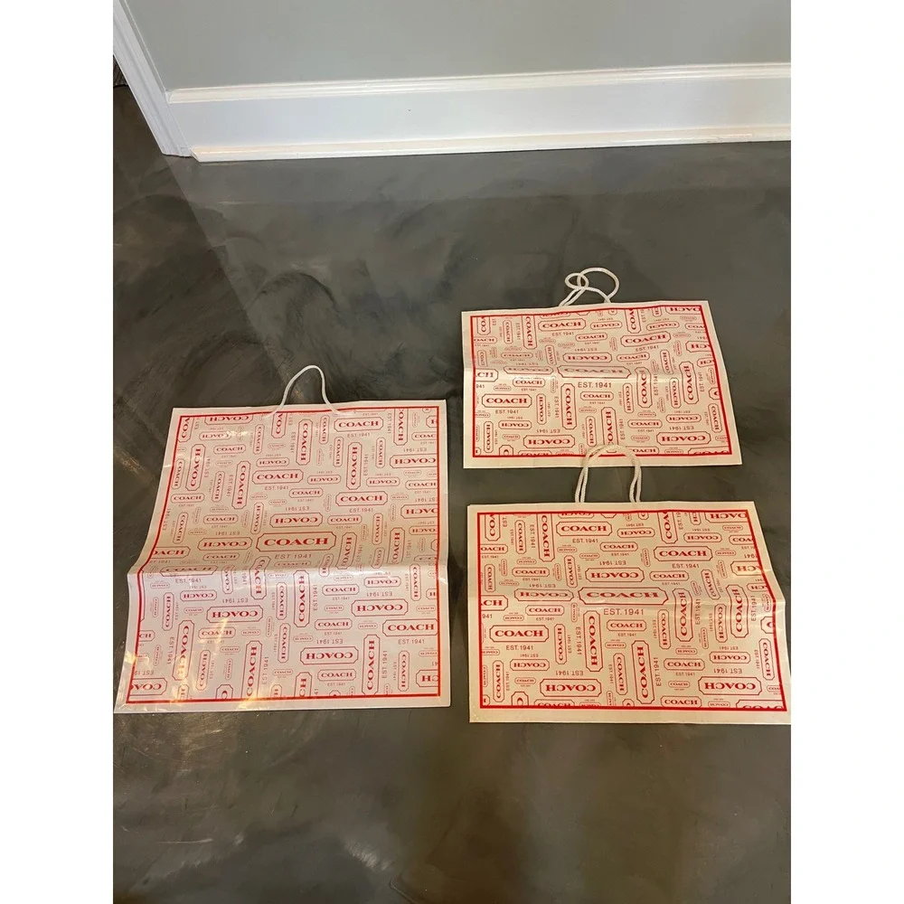 Coach Set of 3 Red White Logo Shopping Paper Bags Large Gift Bags Y2K VTG